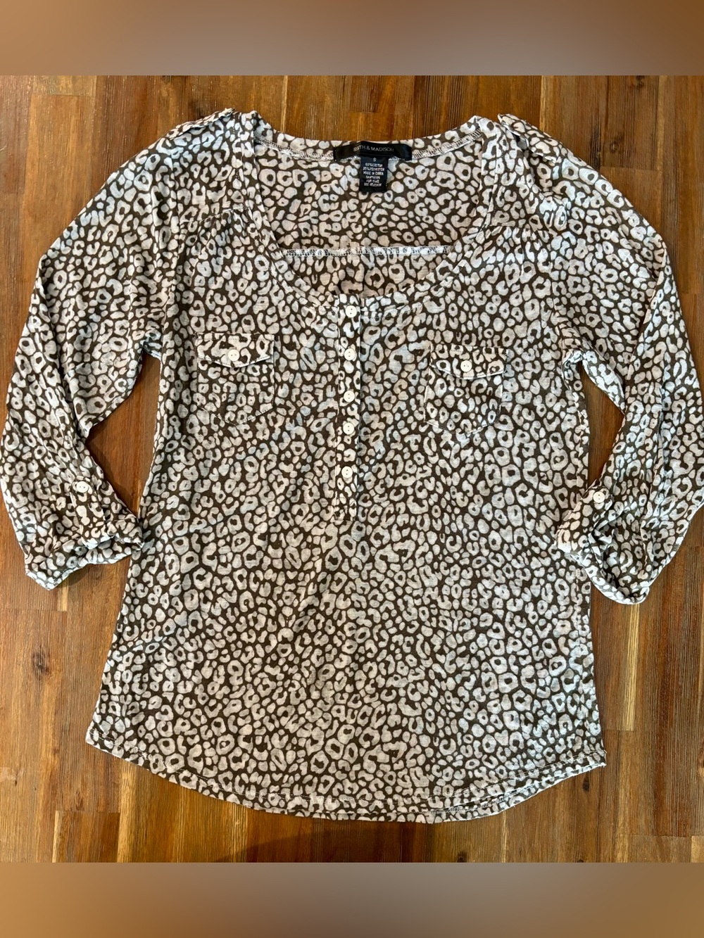 89th & Madison Taupe and White Henley Top